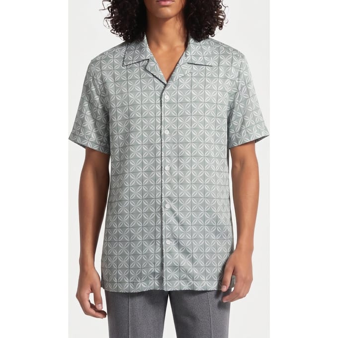 Reiss Printed Cuban Collar Sage Größe: M | Casual hemden Outlet | Herren | Grün