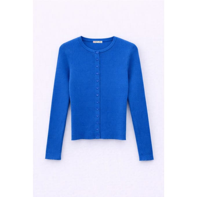 Geknoopte Slim Fit Ribbelgebreide Cardigan