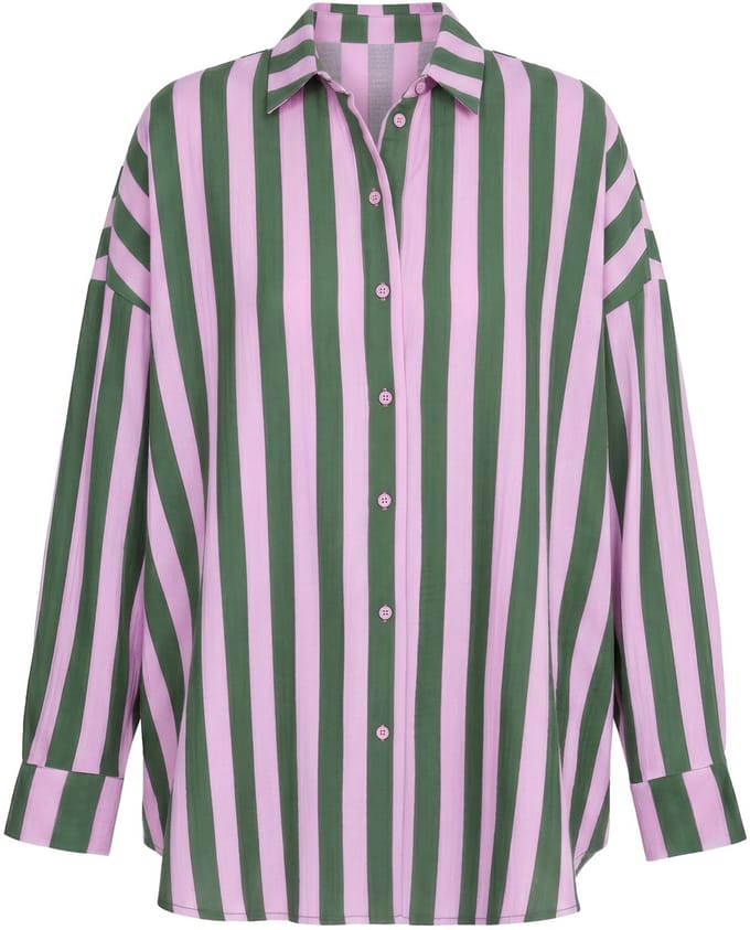 Studio Untold - Dames - Overhemdblouse oversized mousseline strepen lange mouw - Lichtroze - Maat 54+