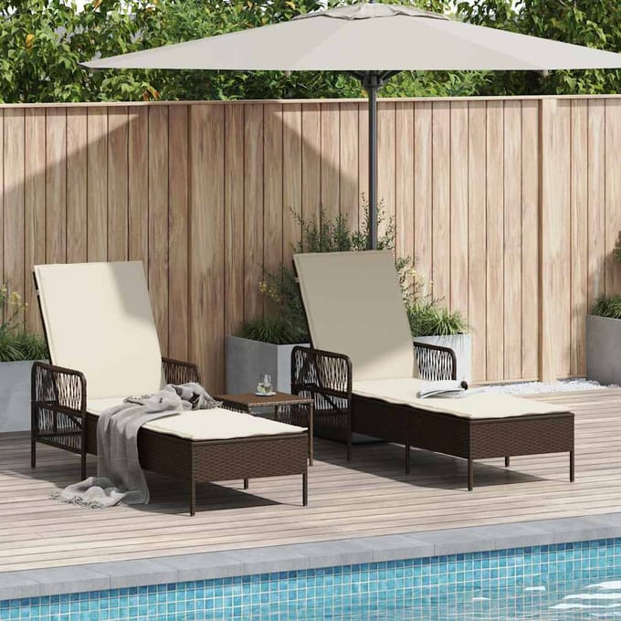 vidaXL - Ligstoel - 3 - st - poly - rattan - Bruin - en - Crème - Wit