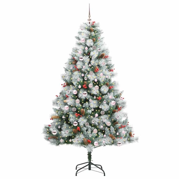 vidaXL - Kunstkerstboom - Groen - en - wit - 210 - cm - PVC - en - Metaal - en - Plastic