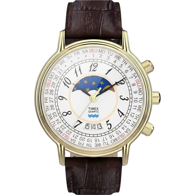 Timex Moon Phase TW2Y99000 Horloge - Leer - Bruin - Ø 37 mm