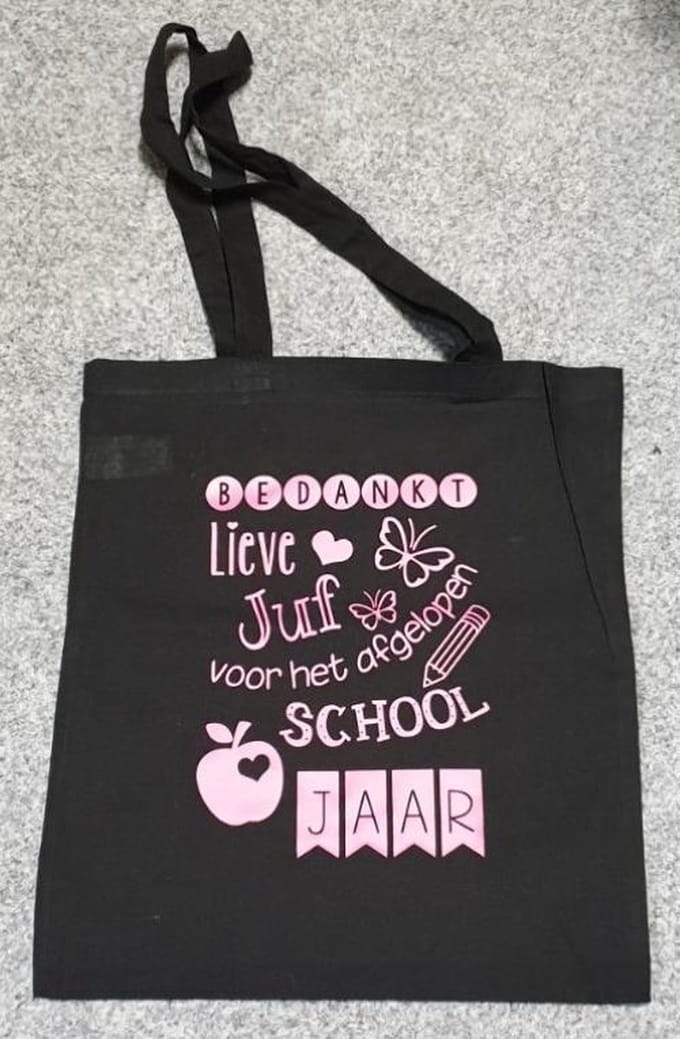 Tas Cadeau juf BEDANKT zwart