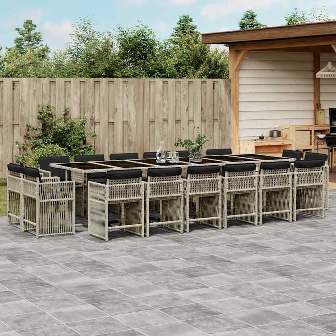 vidaXL - 17-delige - Tuinset - met - kussens - poly - rattan - lichtgrijs