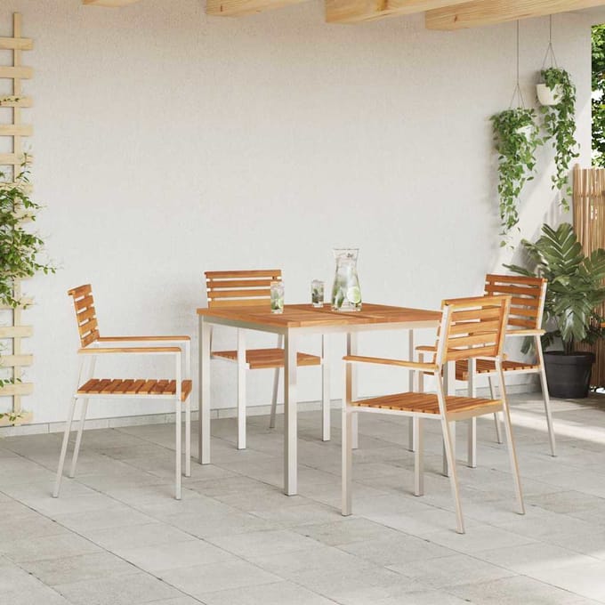vidaXL - Tuinstoel - 4 - st - Massief - Teakhout - en - RVS