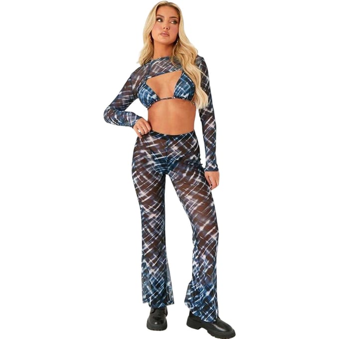Missy Empire Damesbroek van mesh met print (Blauw)