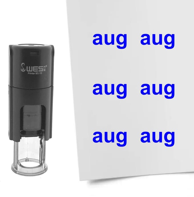 CombiCraft Stempel maand augustus 10mm rond blauwe inkt - per 1 stuk