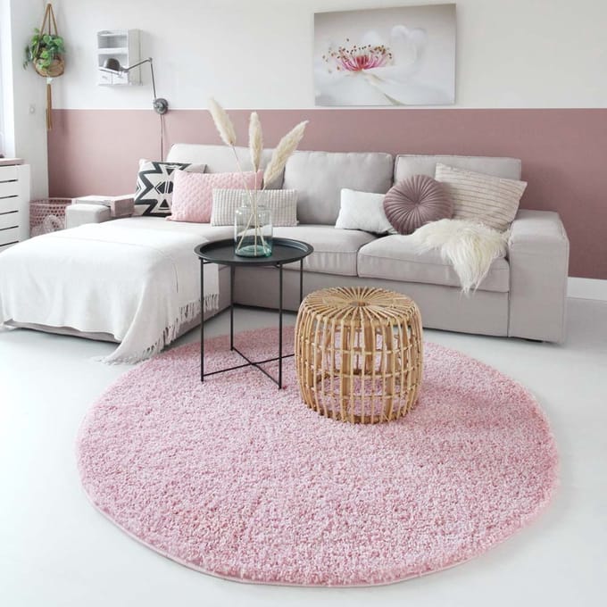 Rond hoogpolig vloerkleed - Shaggy Trend lichtroze 80