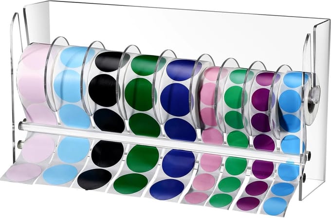 Verstelbare labeldispenser met 9 schijven - Acryl stickerhouder voor etiketten en stickers