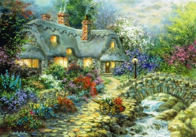 Bluebird Country Cottage - Puzzel 1000 stukjes - 68 x 48 cm