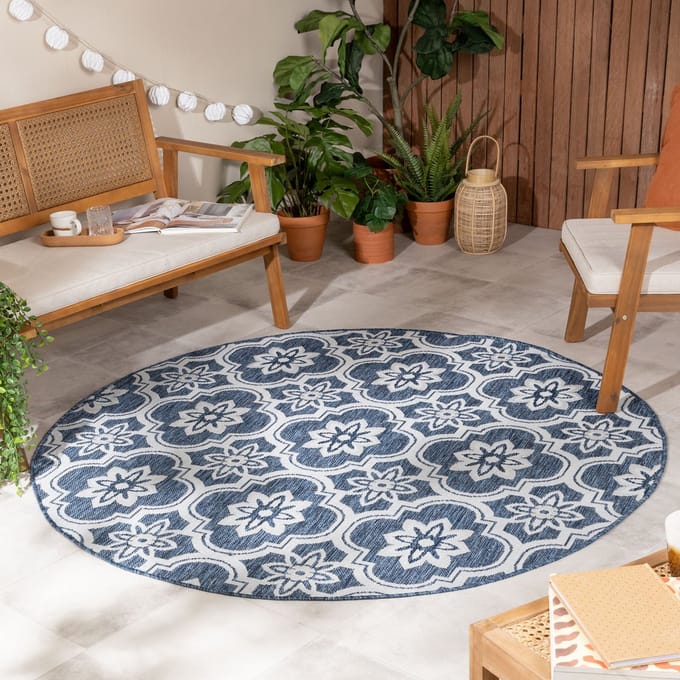FRAAI Rond buitenkleed - Rio Flower Blauw - Ø 160 cm