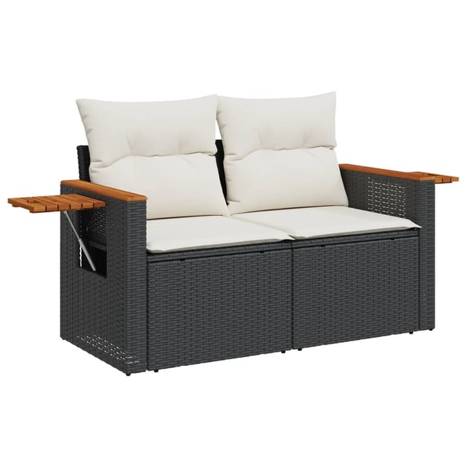 vidaXL - 7-delige - Loungeset - met - kussens - poly - rattan - zwart