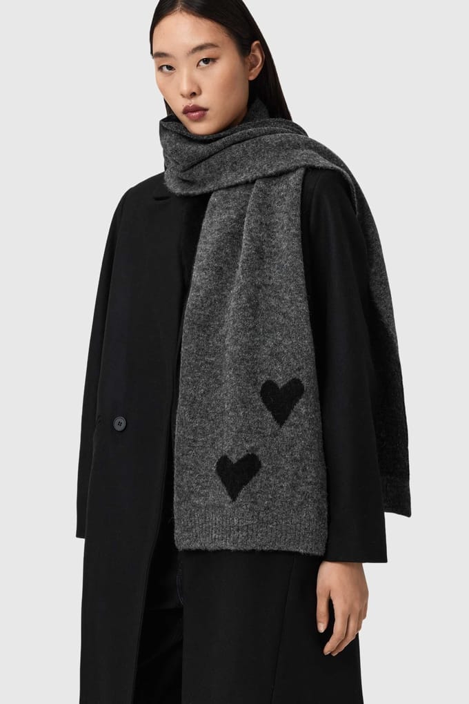 AllSaints Amore Scarf Charcoal Grey Taglia: OS | Sciarpe Outlet | Donna | Nero