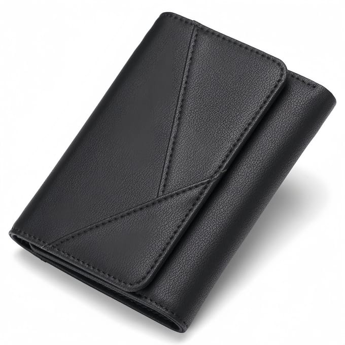 Korte portemonnee - Leren portemonnee - Kort - 12,5*10*2,5 cm - Zwart - 1 stuk