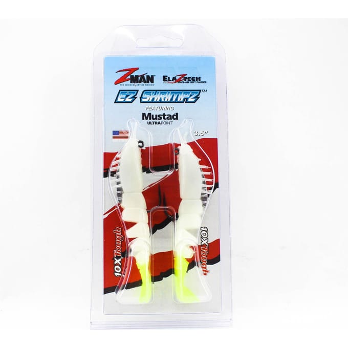 Zman Soft Lure Shrimpz opgetuigd 3,5 inch 2/Pack Glow Chart Tail (1447)