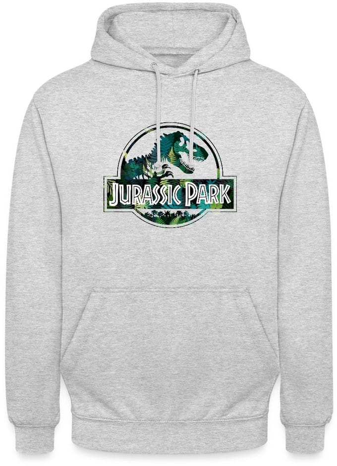 Jurassic Park Logo Met T-Rex Bladeren Ontwerp Hoodie Unisex
