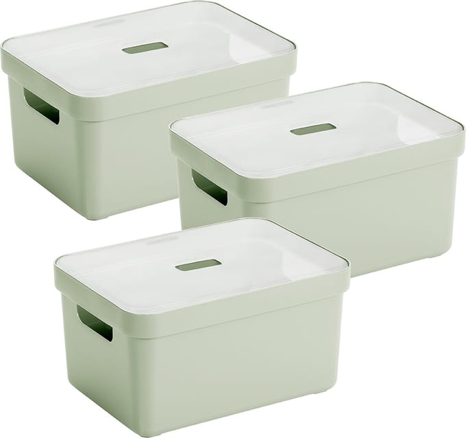Sunware Sigma Home opbergbox 13L - Set van 3 - Groen/Transparant