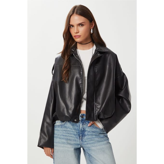 Faux leren bikerjack met ritssluiting