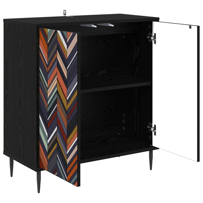 vidaXL - Dressoir - OMMEN - Zwart - eiken - 69 - x - 33 - x - 76 - cm - Bewerkt - hout