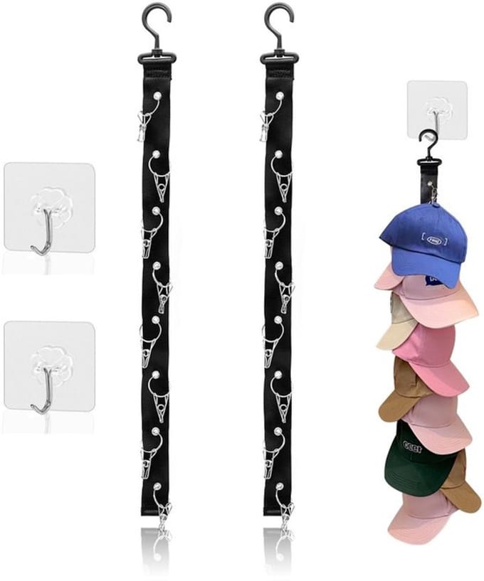 NTHProducts - Hood Holder - Cap Organizer - 8 Clips - Zwart - Hoedhouder