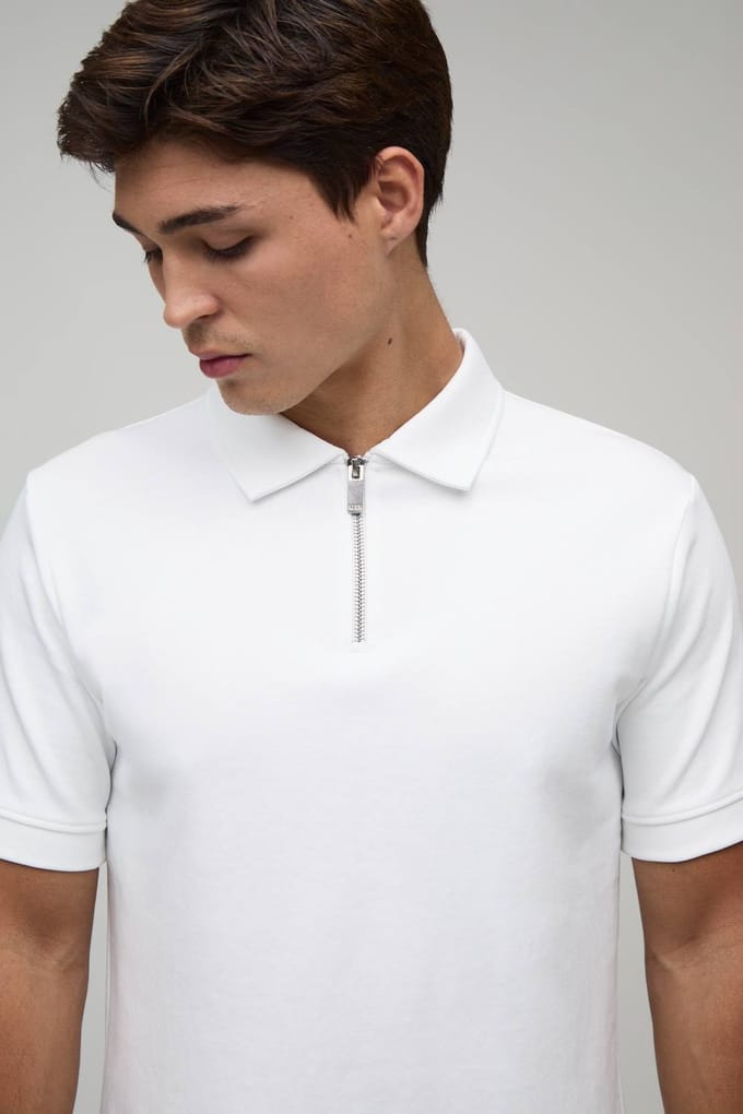 Slim Premium Interlock Polo Met Ritssluiting Bij De Hals | White | Size Large