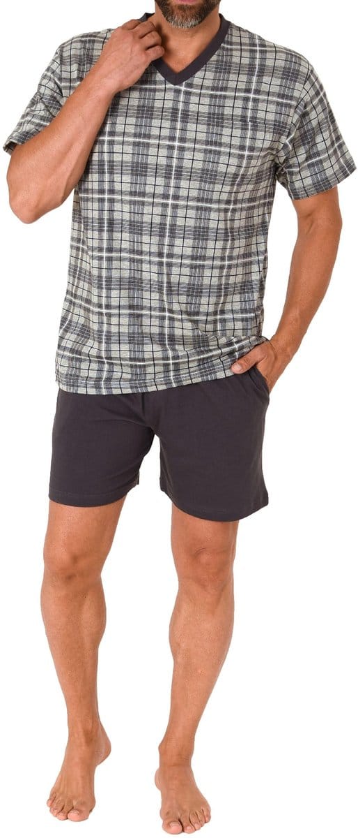 Pyjama voor heren met korte mouwen Zachte jersey en geruite pyjama top