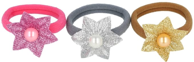Haarsoires Haarelastieken – Stervorm 4cm – Glitter - Parel – Grijs Roze Goud – Set van 3