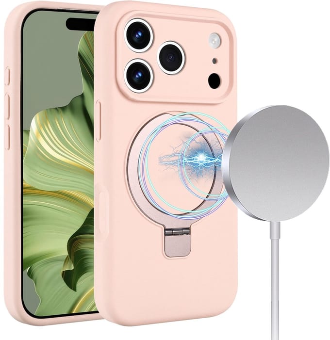 Geschikt voor iPhone 17 Pro Max hoesje – Solidenz Roze MagSafe Kickstand Case – Schokbestendige Backcover