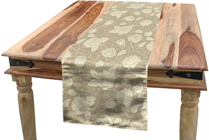 ABAKUHAUS Tafelloper 40x225 cm – Crème tan, rozenpatroon