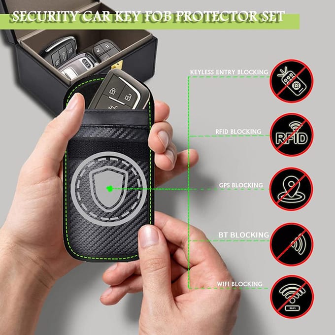 Faraday Box met 2-pack Faraday Pouch, sleutelhangerbeschermer, Keyless Entry autosleutelkluisbeschermer RFID 0 zwart