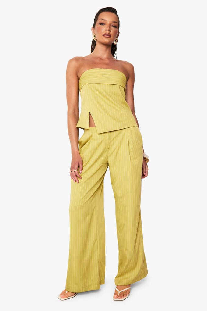 boohoo Dames Geweven pinstripe broek met rechte pijpen | Lime | Maat: 6