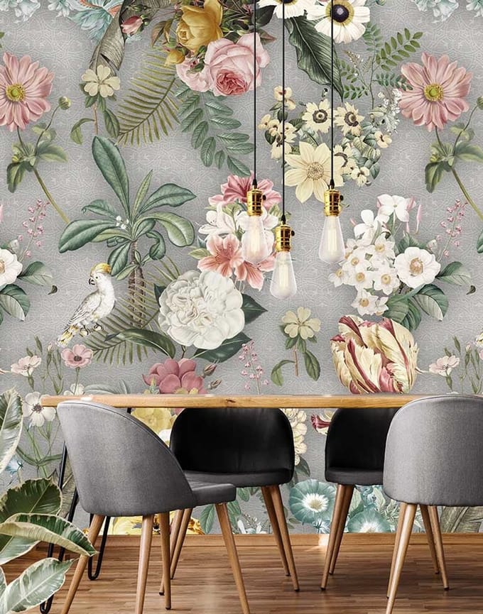 INGK - Floral Utopia Behang - Costa Rica Botanical Gray