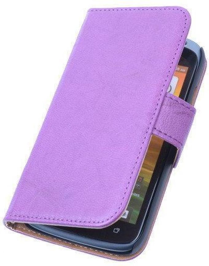 BestCases Lila Echt Lederen Booktype Hoesje HTC One Mini 2