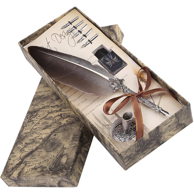 Engelse Kalligrafie Veer Dip Pen Schrijfinkt Set Schrijfwaren Geschenkdoos met 5 Penpunten zwart