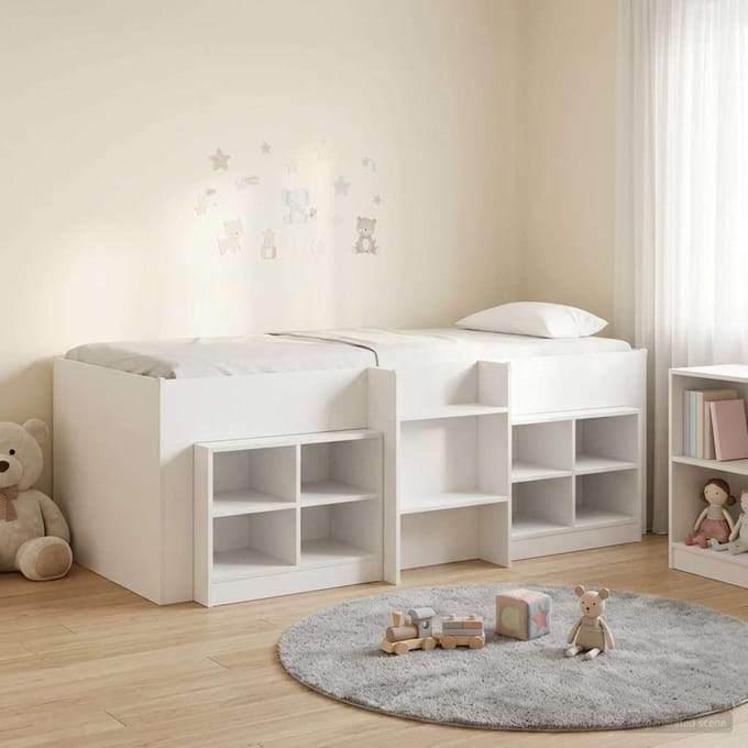 vidaXL - Loft - Bed - Frame - met - Kast - met - plank - 3 - st - Wit - Bewerkt - hout
