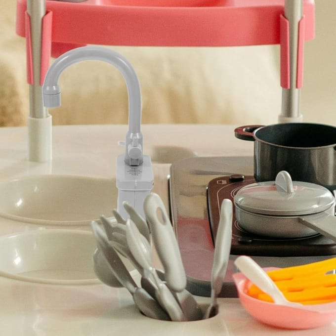 Draaibaar Keukenkraan Vervanging Speelgoed Simulatie Plastic Keuken Spoelbak Speelgoed Kraan Met Stromend Water Kraan Speelgoed grijze kleur