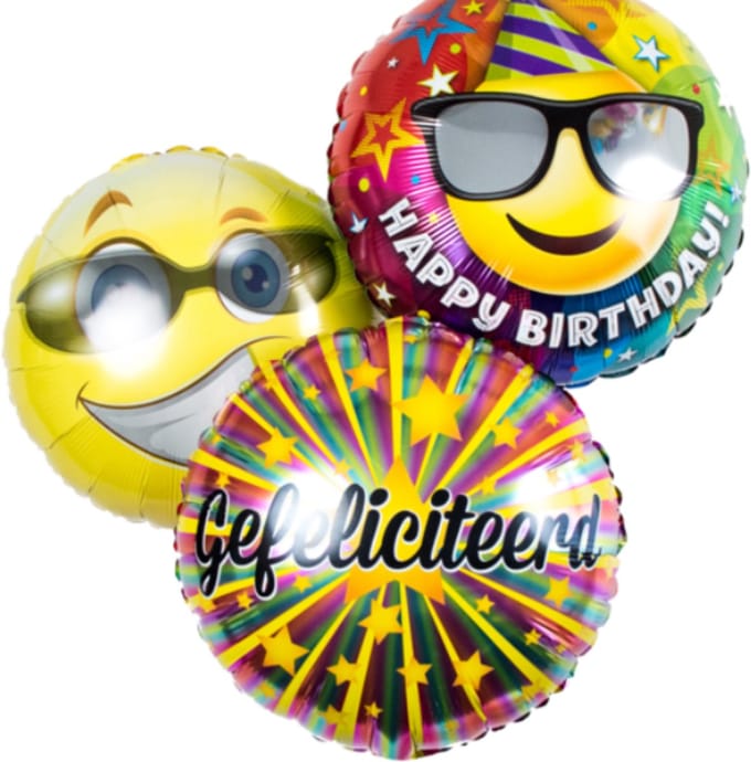 Boeket Folieballonnen - Smiley Happy Birthday - 3 stuks
