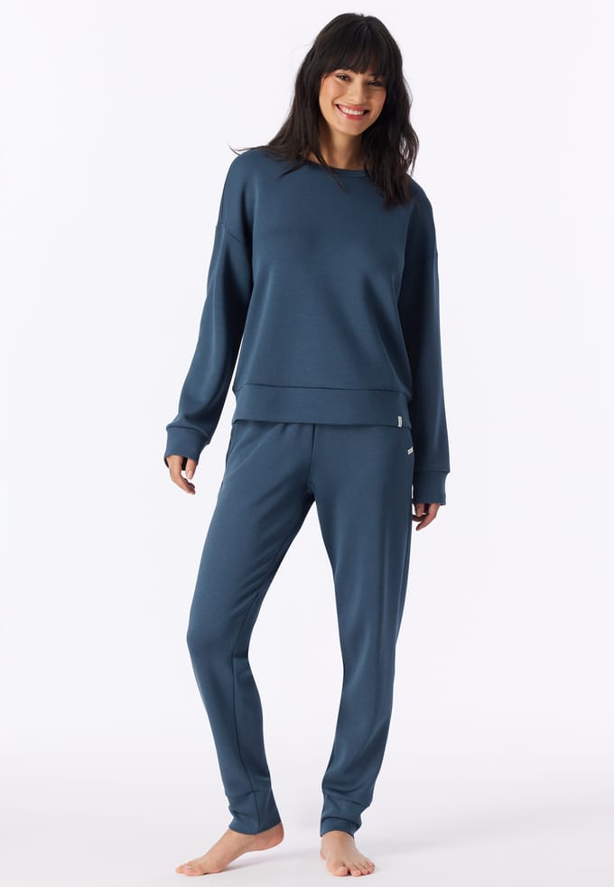 Sweatshirt met lange mouwen, doubleface, v-hals, diepblauw - Mix+ Relax 34