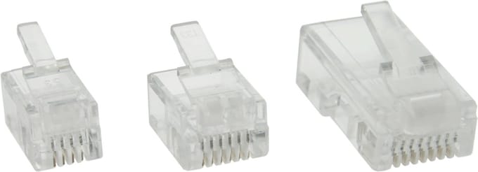 RJ11 krimp connectoren (6P4C) voor platte telefoonkabel - 100 stuks / transparant