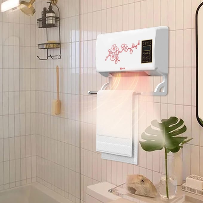 Wandmontage Verwarming Machine Waterbestendig Tijdinstelling Klein Natuurlijke Wind Ventilator Kachel black