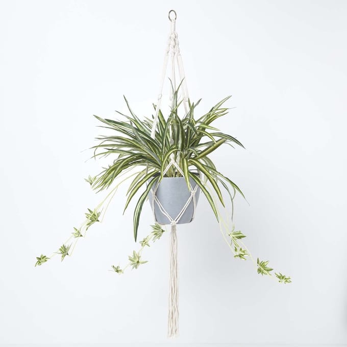 Homescapes Kunstspinplant met macramé hangmand, 95 cm hoog