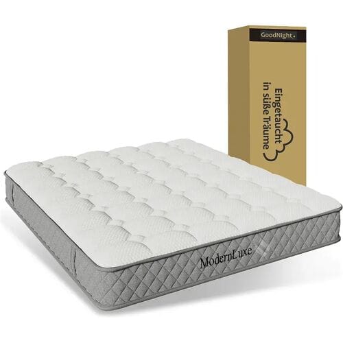ModernLuxe Matras 140×200 cm - 20 cm dikte - hardheid H3 - met 7-zone pocketvering - wit + grijs