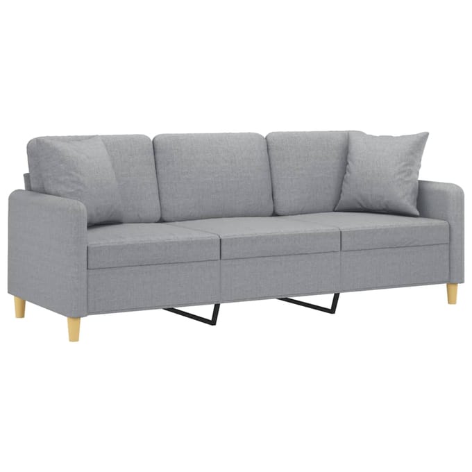vidaXL - Driezitsbank - met - sierkussens - 180 - cm - stof - lichtgrijs