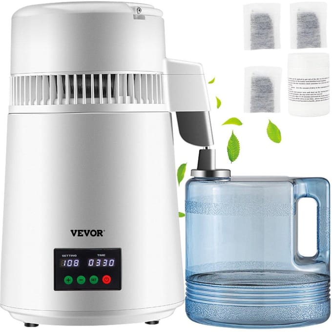 4L Waterdestilleerder 1L/H Gedestilleerd Water Maker Timing & Temp Weergave Wit