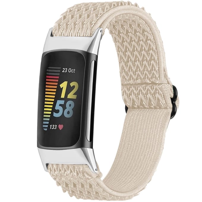imoshion Elastisch nylon bandje voor de Fitbit Charge 5 - Beige