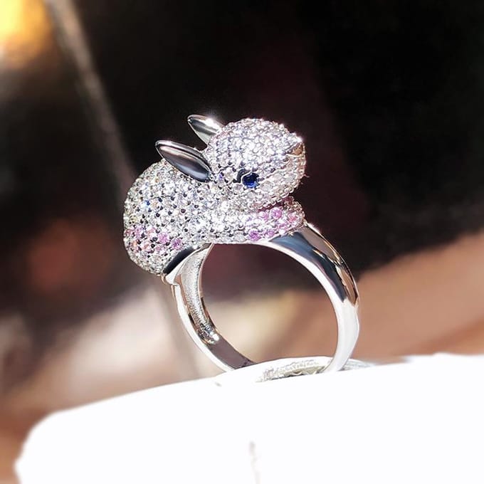 Roze Konijnenring voor Dames Ins Eenvoudig High End Temperament Veelzijdig Ontwerp Adjustable opening white