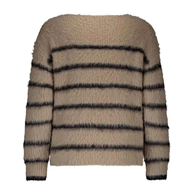 Red Button sweater SRB4616 - Fuzzy stripe - Latte/Black