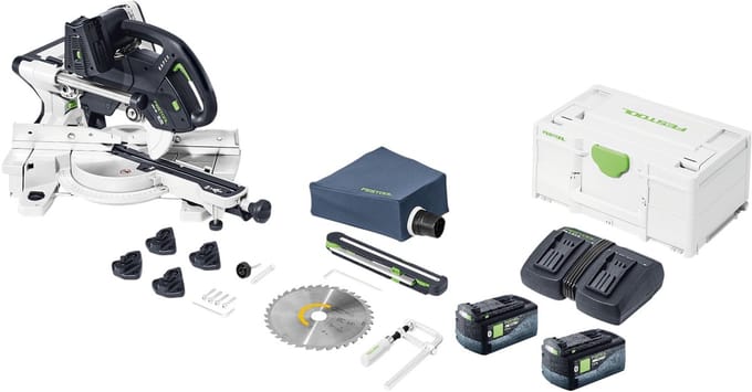 Festool KAPEX KSC 60 EB-Basic accu afkortzaag 18 V / 36 V 216 mm borstelloos + 4x accu 5.0 Ah + lader + Systainer