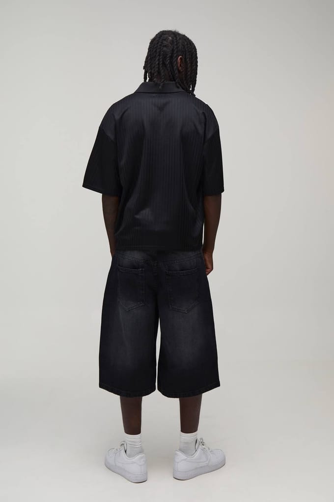 Oversized Boxy Gestreepte Top Met Kanten Paneel In Voetbalstijl | Black | Size Small