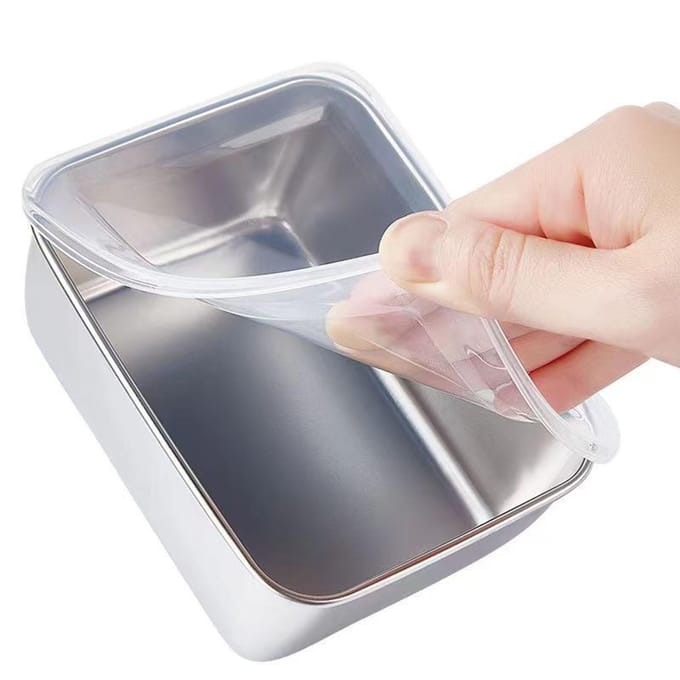 Voedselbewaarcontainer met Deksel 304 Roestvrij Staal Vierkante Lunchcontainer voor Koelkast Buiten Small white